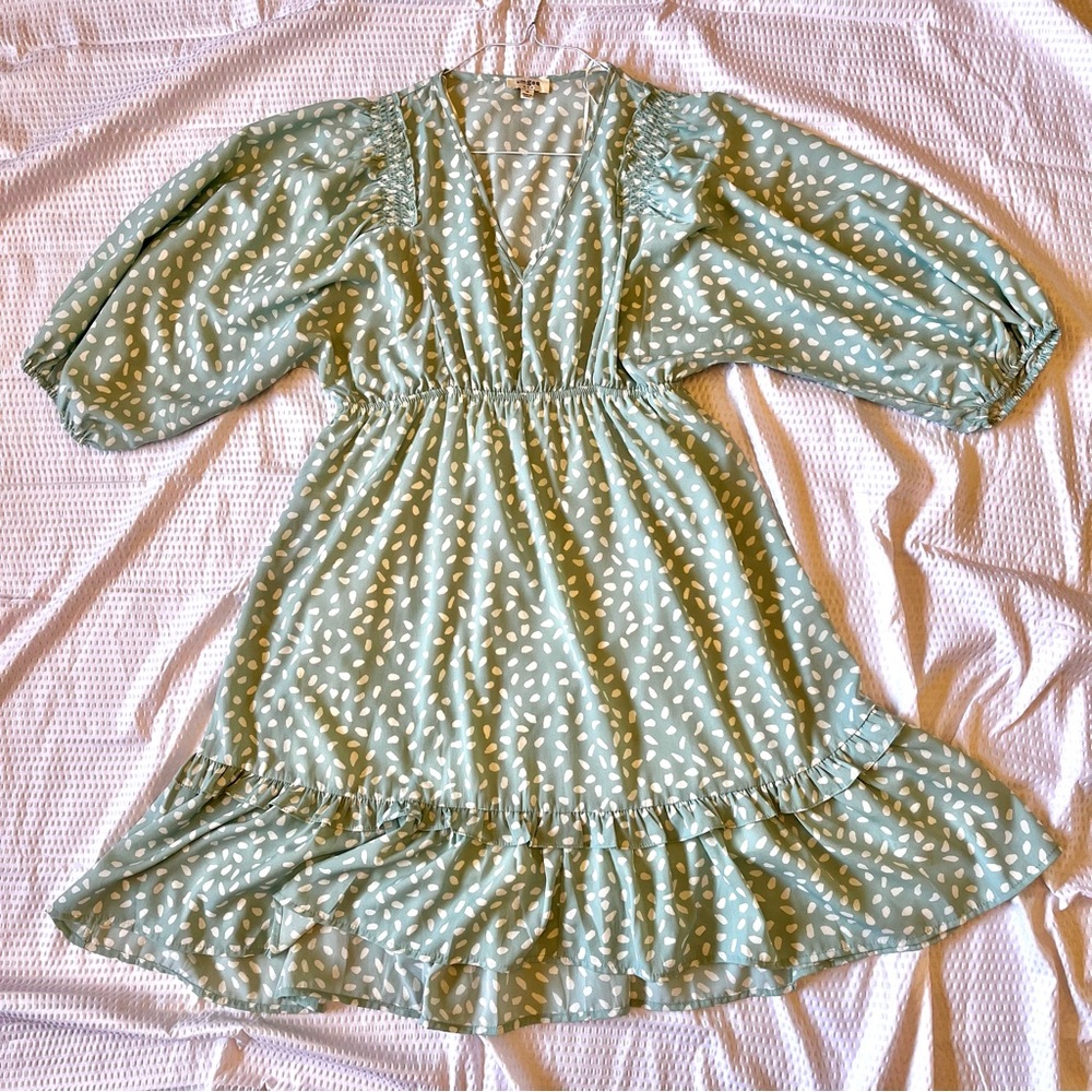 Umgee light blue Ruffled Tiered Sundress with Bishop Sleeves